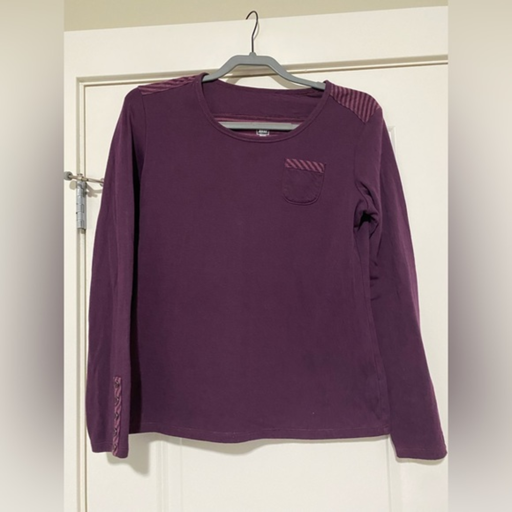 REI Womens TShirt Tunic Long‎ Sleeve Pocket Stripes Medium Purple/Plum Color